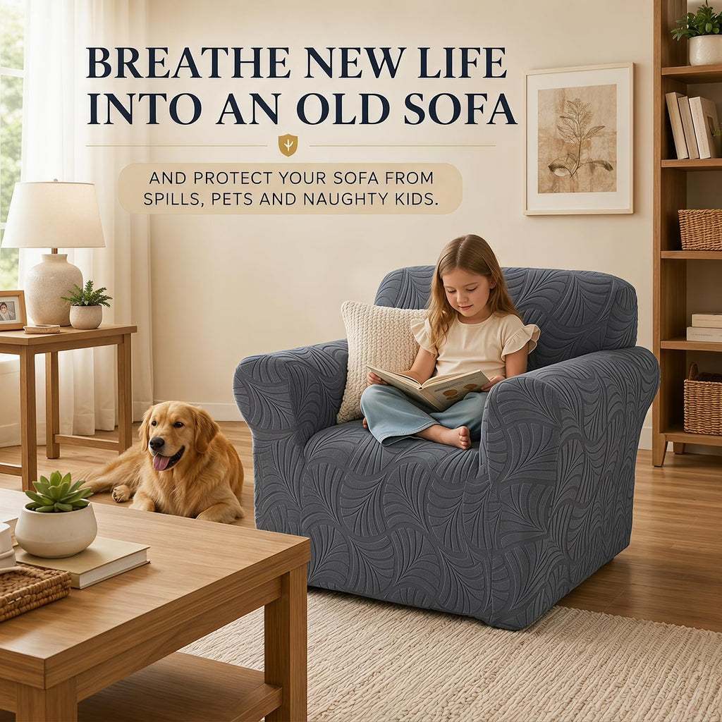 Sofa Slipcover - Stretch 1 Piece Couch Covers for 1 Cushion Sofa Jacquard Washable Sofa Covers with Elastic Bottom