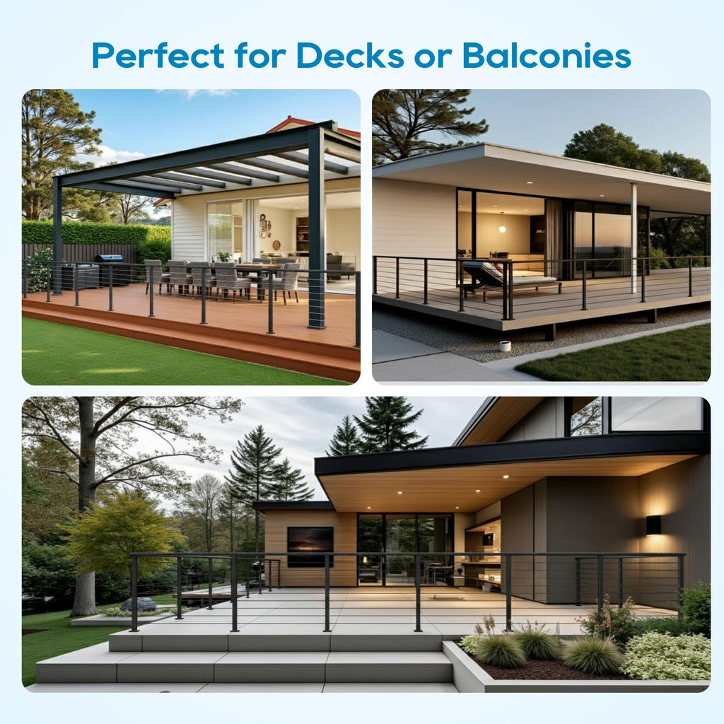 Level Drilled Cable Railing Post 36" (35"X2"x2"), Stainless Steel Black Square Deck Railing Post Flat Bracket