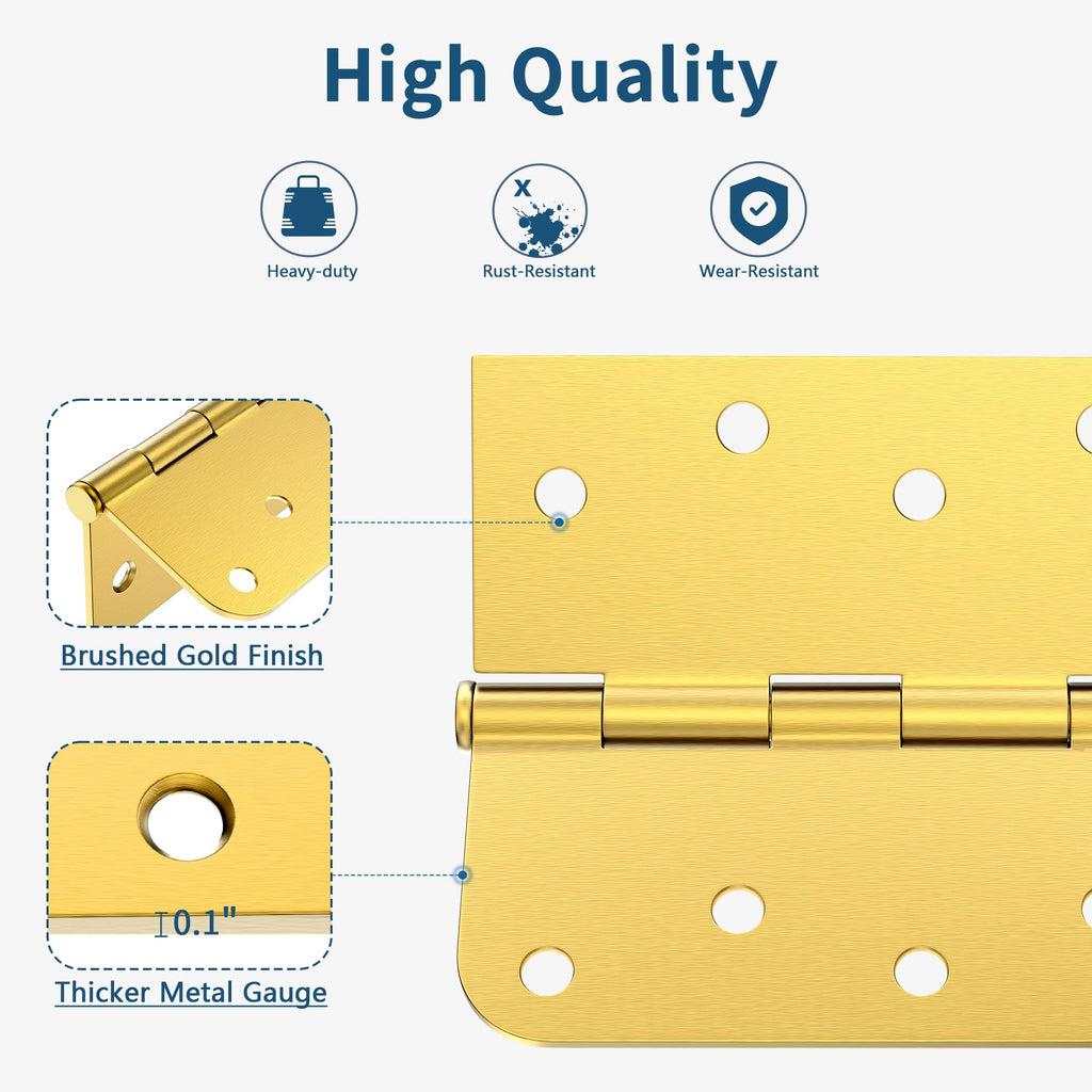 3 Pack Brushed Gold Door Hinges 4 Inch, Exterior Door Hinges