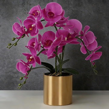 Artificial Orchid Flower with Vase, White Orchid Bonsai Faux Orchid Phalaenopsis Plant Pot Arrangements Decoration