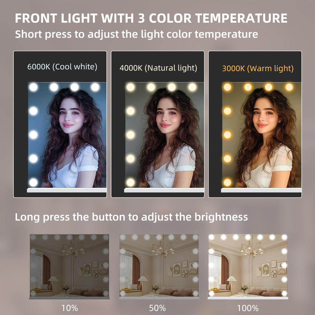 Vanity Mirror with Lights and Bluetooth Speaker 22.8''x18.4'' Lighted Makeup Mirror with 15 LED Bulbs Hollywood