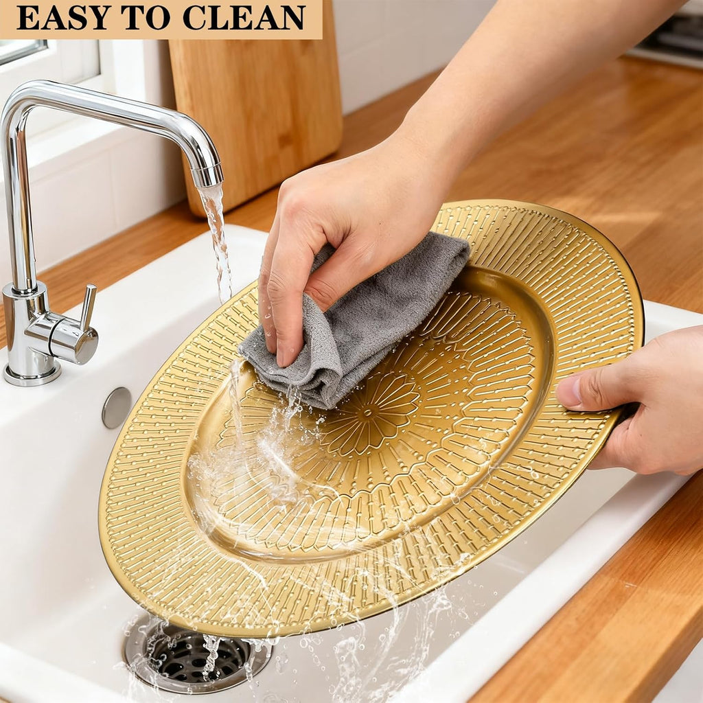 Gold Charger Plate, 13 Inch Beaded Chargers for Dinner Plates, Plastic Reusable Round Charger Platters - Set of 12