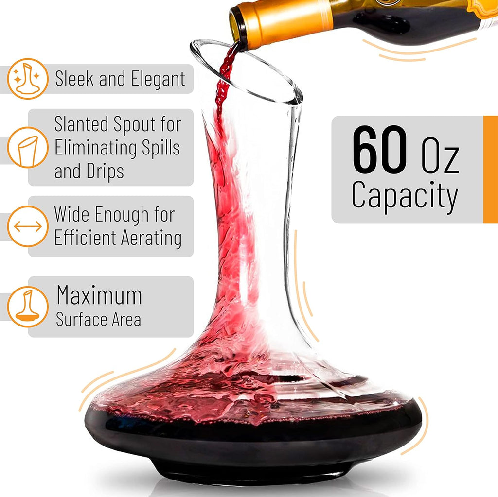 BTaT- XL Decanter with Drying Stand, Stopper, Brush and Beads, Hand Blown Crystal Glass, Wine Decanter, Wine Carafe