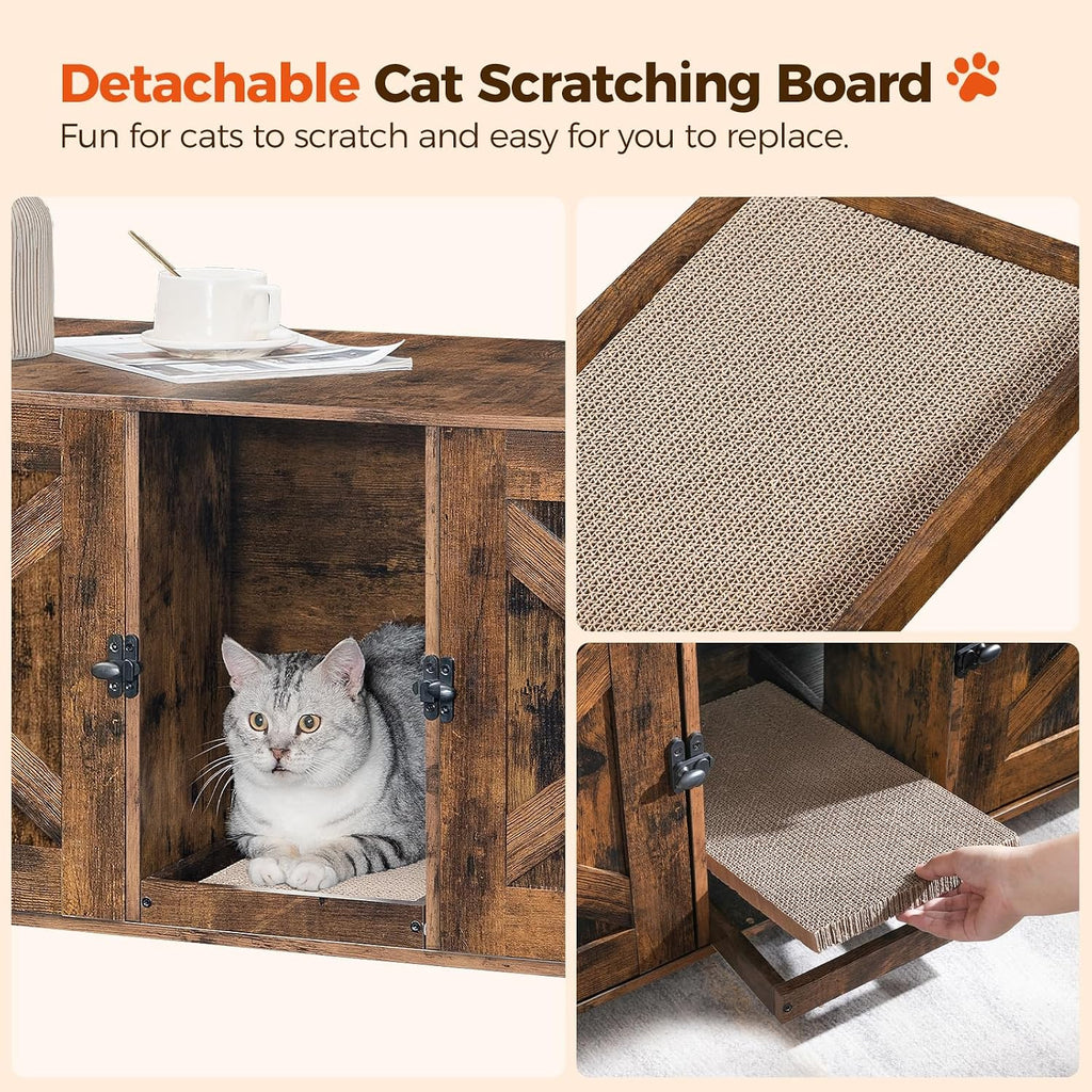 Cat Litter Box Enclosure for 2 Cats, 47.2" Hidden Litter Box Furniture with Double Room, Wooden Cat Washroom