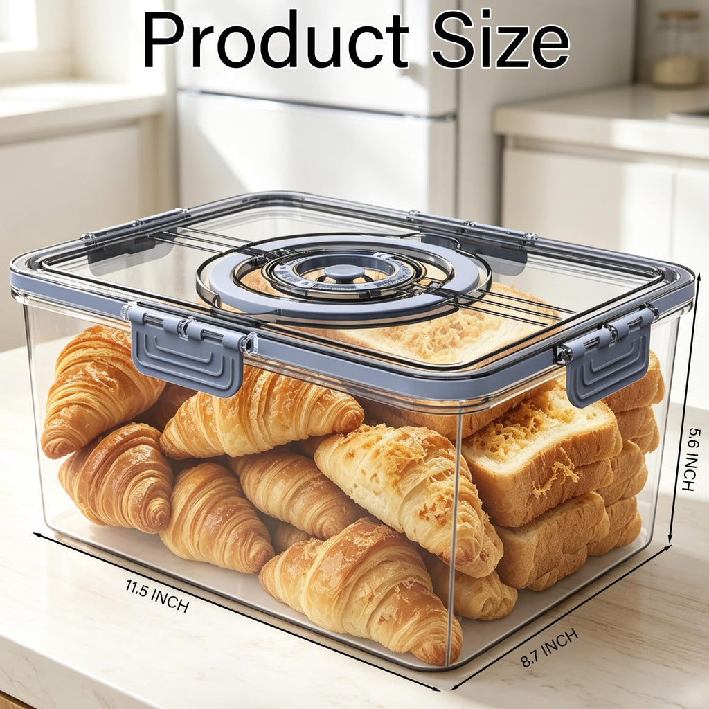 Bread Box - Large with Lid and Handle,Time Recording,Camping Travel Grey