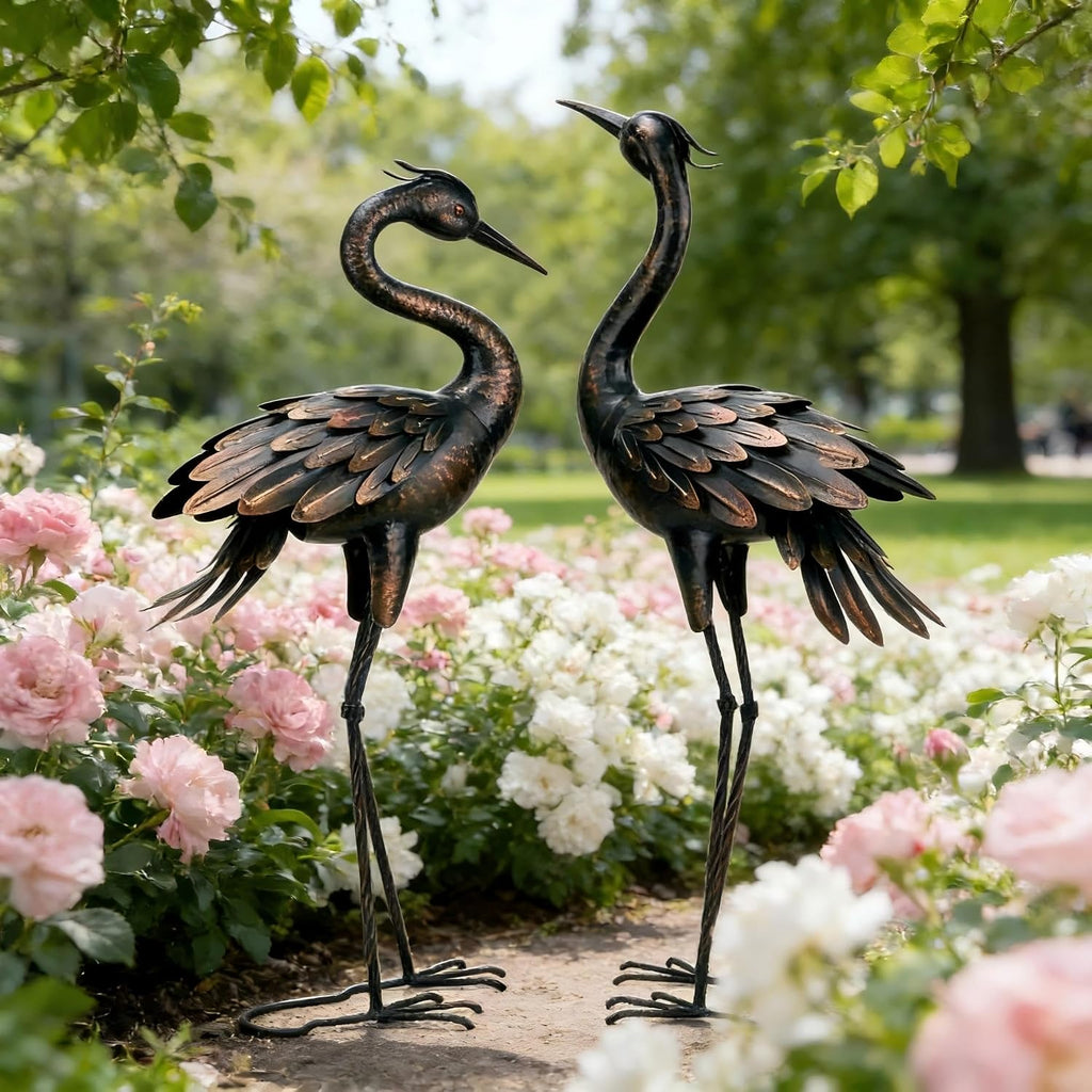 Metal Crane Garden Statue, Garden Sculptures & Statues, Bronze Crane Ornaments Yard Art for Backyard Patio Lawn