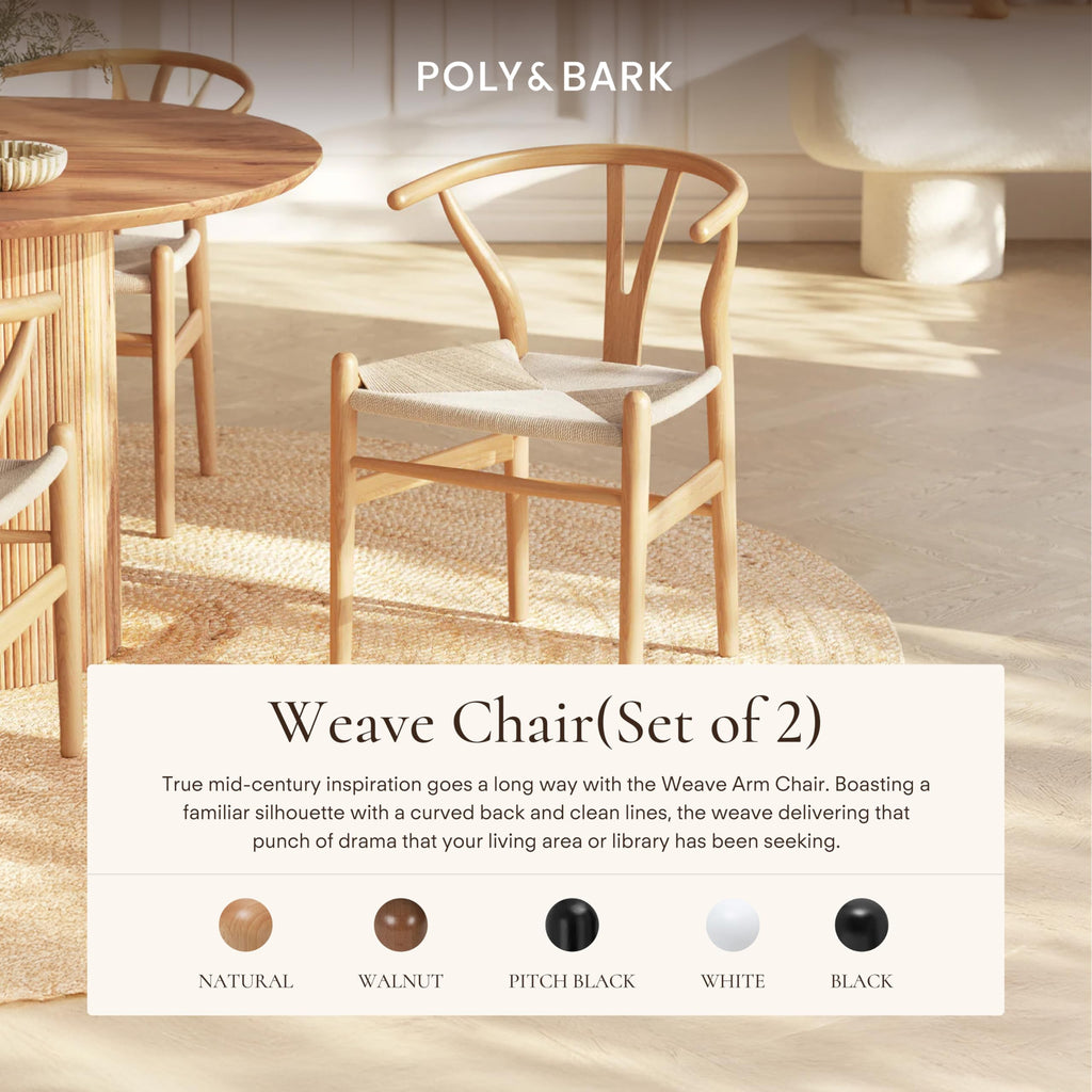 & BARK Weave Dining Chairs - Mid-Century Modern Wishbone Dining Chairs with Arms, Solid Wood Frame, Indoor Use