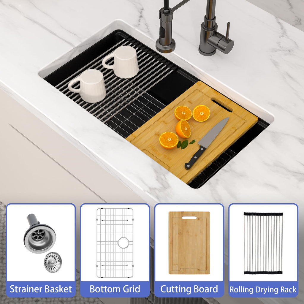 32 Inch Black Granite Composite Sink