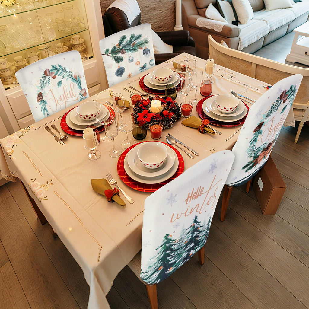 6 Pcs Christmas Chair Covers Winter Forest Dining Chair Back Cover