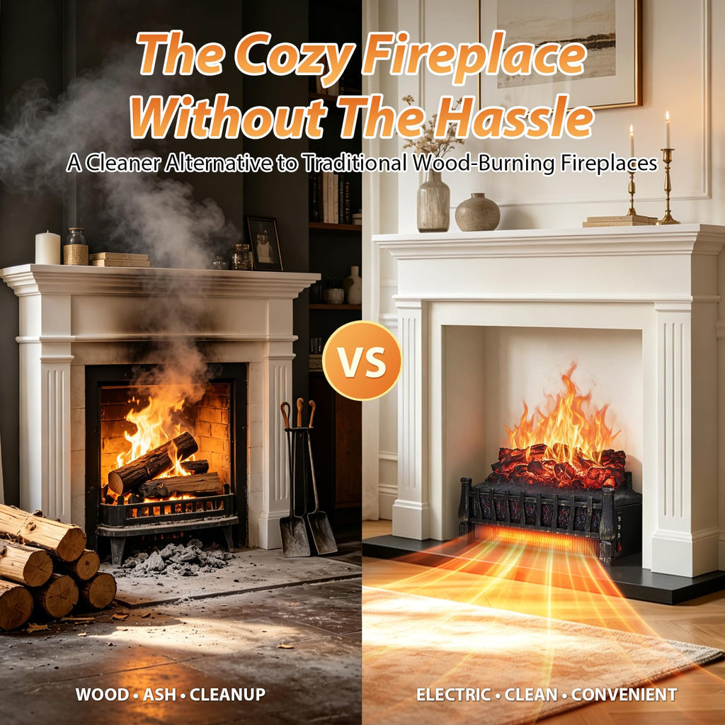 Electric Fireplace Insert Log Heater with Realistic Flame Effect