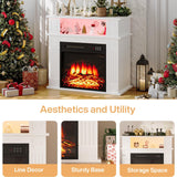 28 Inch Electric Fireplace with Mantel, Portable Freestanding Fireplace with 18 Inch Insert, 3D Realistic Flame, Shelf Storage and Remote Control, White