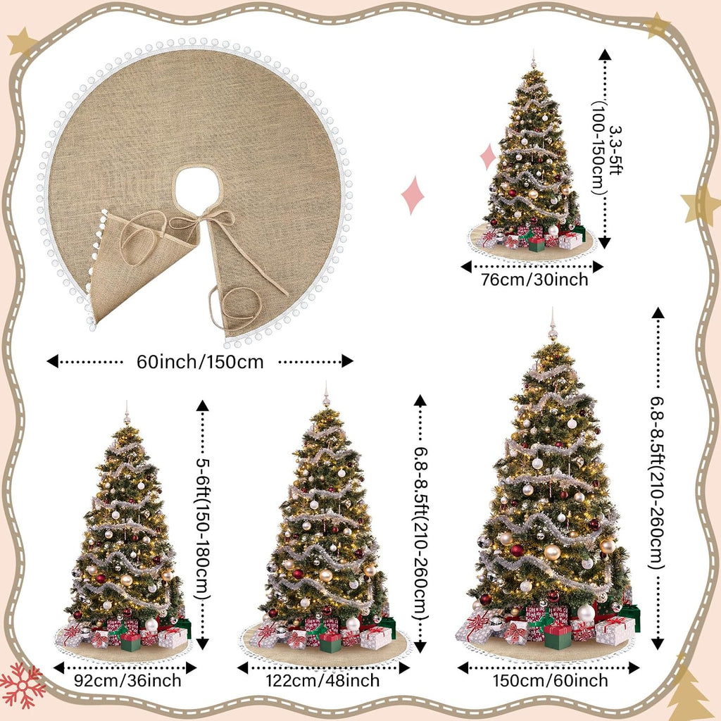 60 Inch Christmas Tree Skirt Fall Linen Burlap Tree Skirt, Khaki