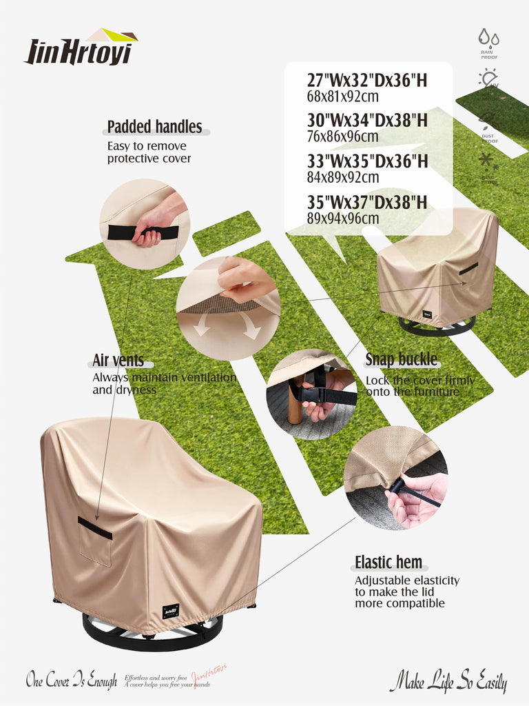 JinHrtoyi Outdoor Chair Covers 2 Pack, 30Wx34Dx38H inches Patio Chair Cover, 100% Waterproof Heavy Duty Outdoor