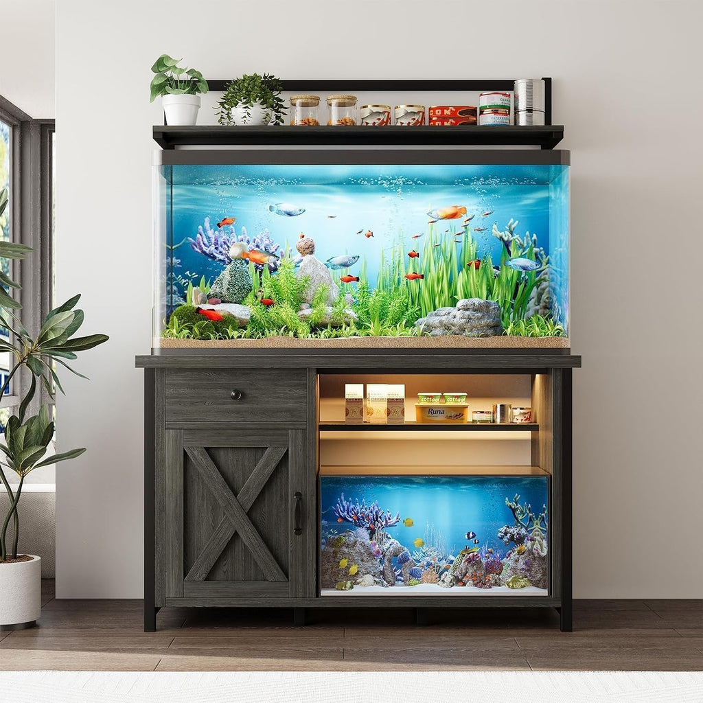 55-75 Gallon Fish Tank Stand with Storage, Aquarium Stand with Shelf, Gray