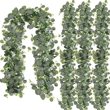 Artificial Eucalyptus Leaf Garland, Faux Greenery Garland Decor 6 FT Summer Garlands, Fake Hanging Vines - Set of 4