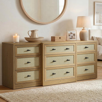 9 Drawers Dresser, 63" Wide Rattan Dressers w/Charging Station