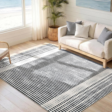 Washable Modern Striped Area Rug, Abstract Living Room Rug