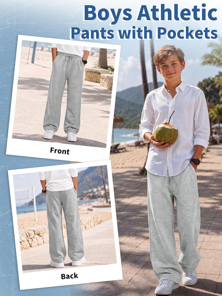 Boys Baggy Sweatpants Kids Straight Wide Leg Open Bottom Pants