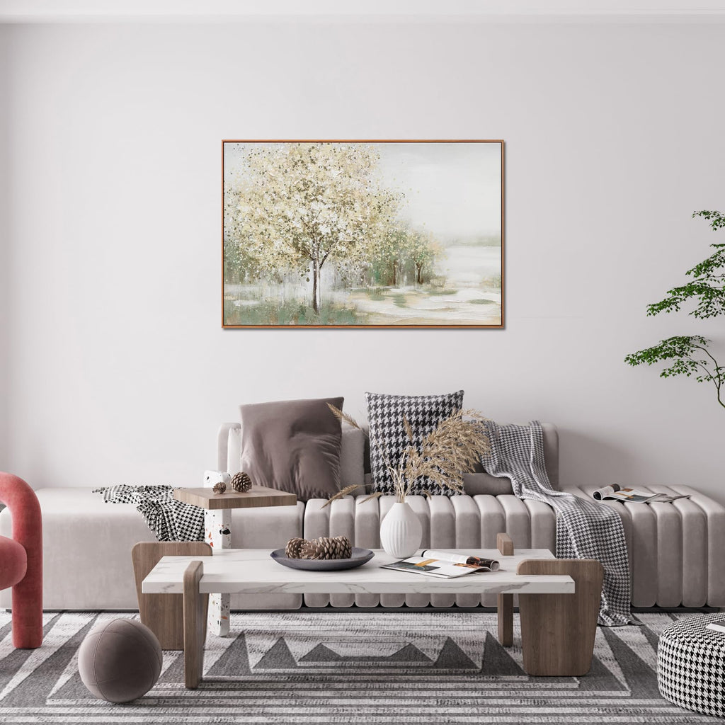 Green White Wall Art Decor Framed Canvas Wall Art Decorations Modern Wall Art Large Landscape Wall Art Prints Canvas