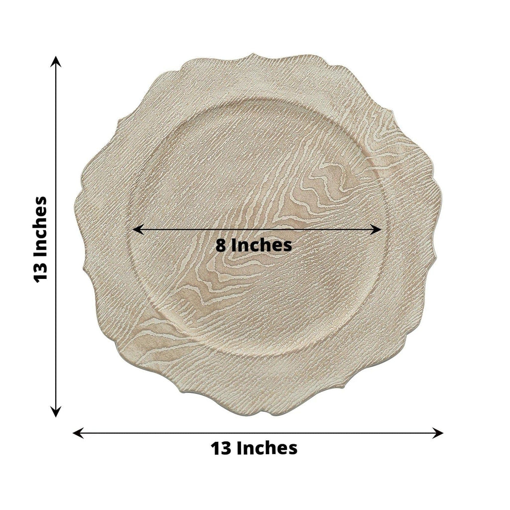 Rustic White 13 in Wooden Round Acrylic Charger Plates | 13-Inch Scalloped Trim Dinnerware Set for Holiday Parties