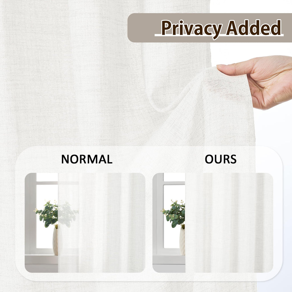 White Linen Pinch Pleated Semi Sheer Curtains 2 Panels 130 Inches Long, Back Tab with Hooks, Window Treatment