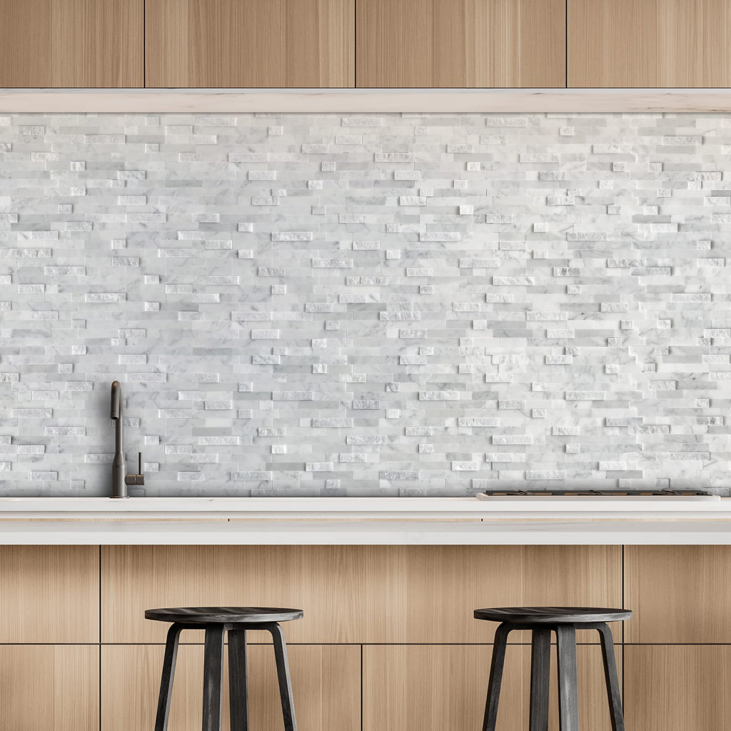5-Sheet Peel and Stick Mosaic Natural 3D Stone Self Adhesive Marble Tiles, 11.5" x 10.7" Stick on Backsplash Bathroom