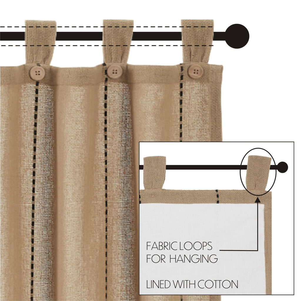 Stitched Burlap Curtain Valance, Natural, 16x60