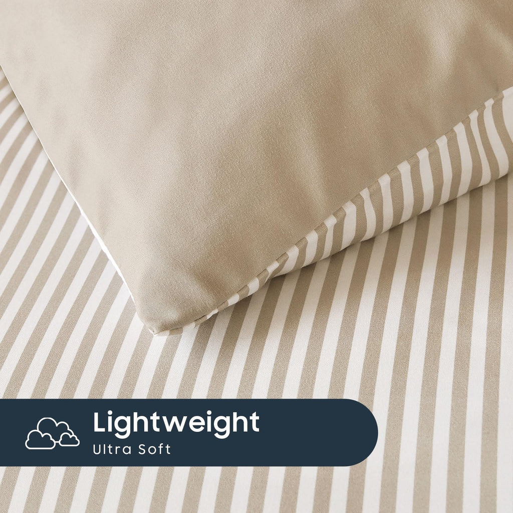 Striped Comforter Set with Sheets, Ticking Stripe Vertical Pinstripe Neutral Farmhouse Pattern Printed, 7 Pieces Bed