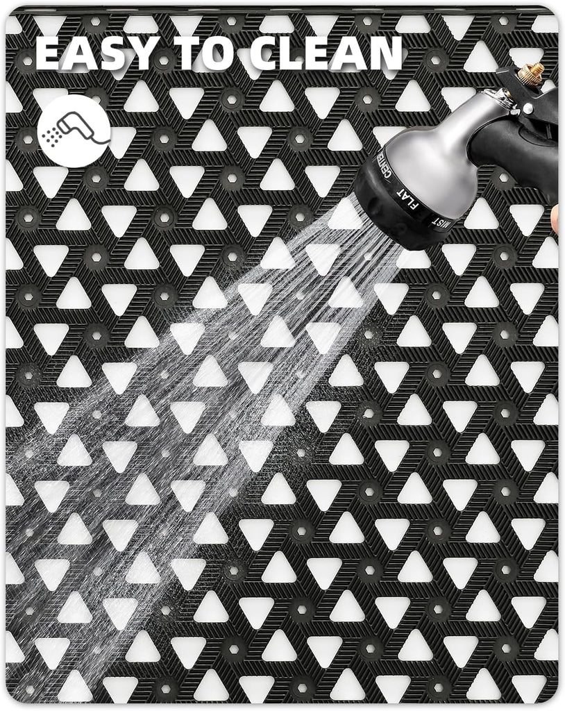 Door Mat Outside Entrance with Drainage, 32"X48" Black | Rubber Heavy Duty Dirt Trapper Waterproof Outdoor Welcome