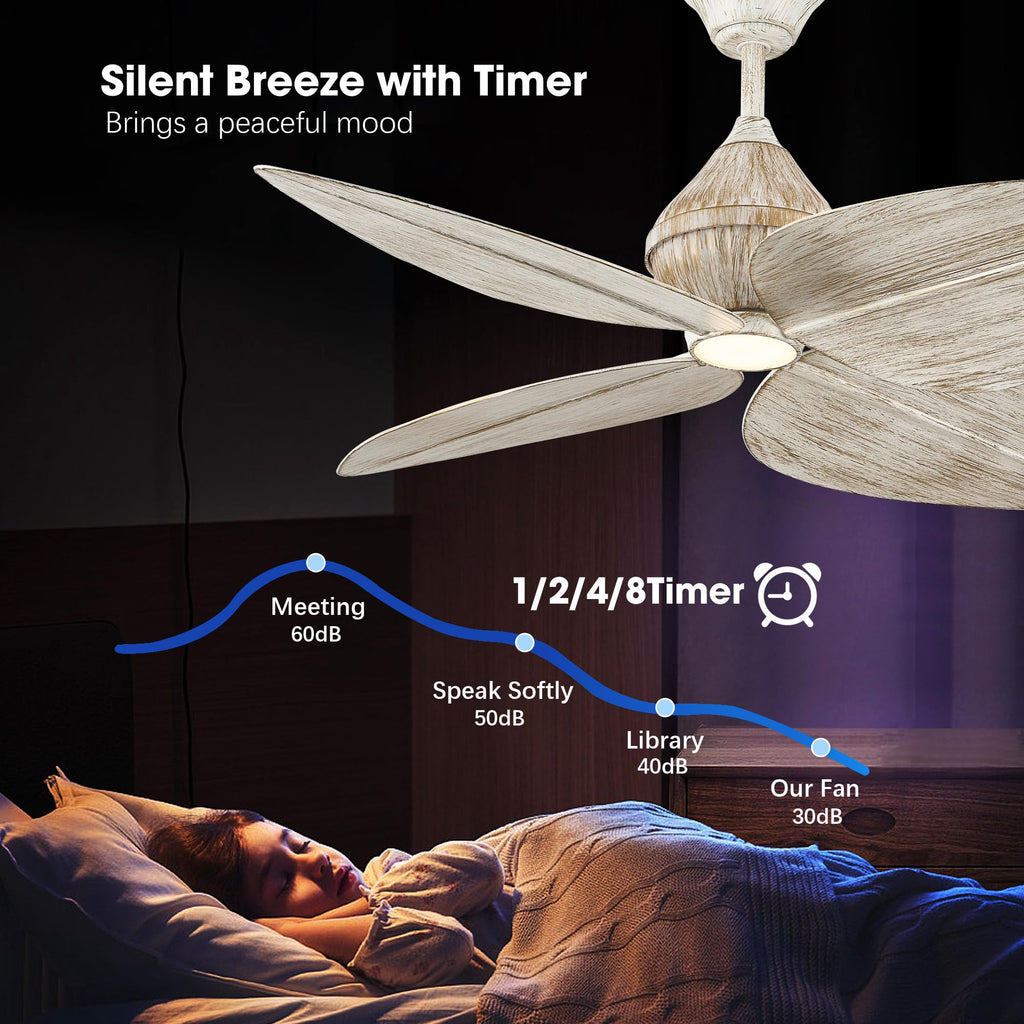 52" Leaf Ceiling Fans with Lights, (Rustic White Gold)