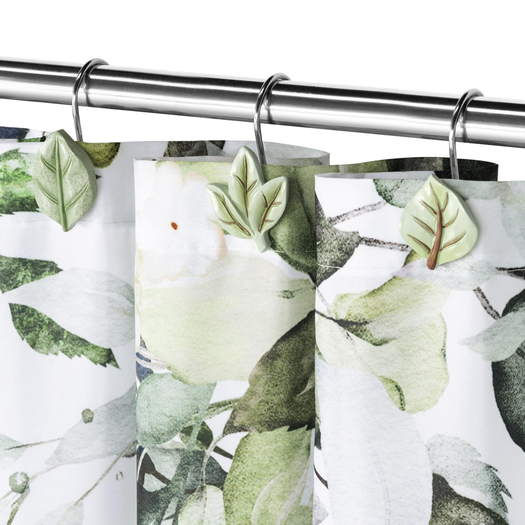 SageGreen Plant Leaf Shower Curtain Hooks, Eucalyptus Bathroom Decor, 12PCS
