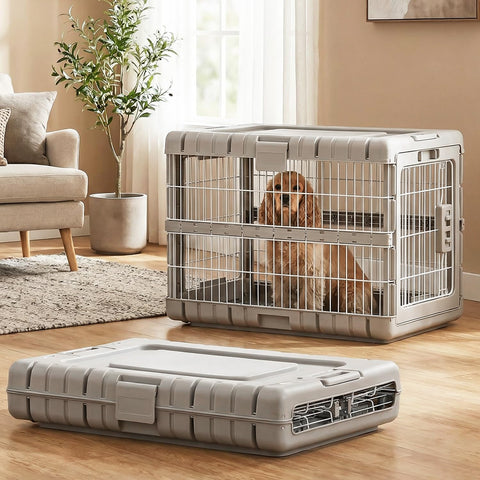 Collapsible Dog Crate for Dogs - 28" L Heavy Duty Dog Kennel No Tools Required with 4 Sides Steel Foldable Cage for