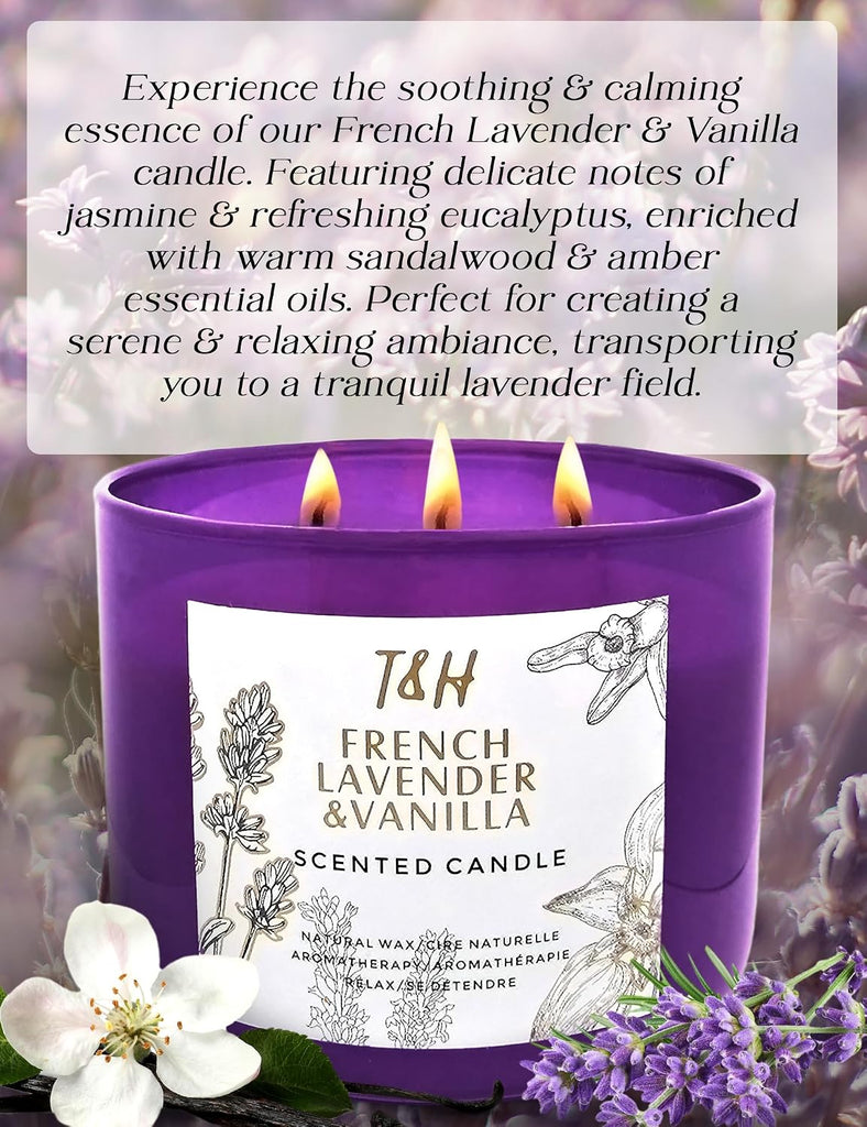 French Lavender Vanilla Large 3-Wick Soy Scented Candle, 15.8 oz