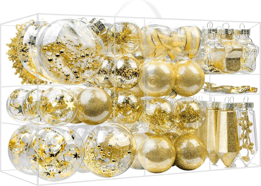 100PCS Christmas Tree Ornaments Clear Set, Gold