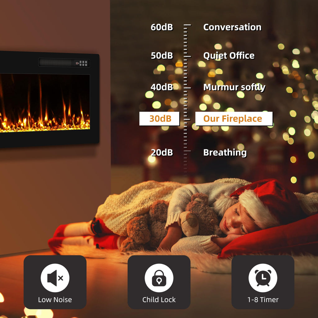 2025Newly Upgraged 72 inch Ultra Thin Electric Fireplace Inserts and Wall Mounted with Remote Control & Touch Screen