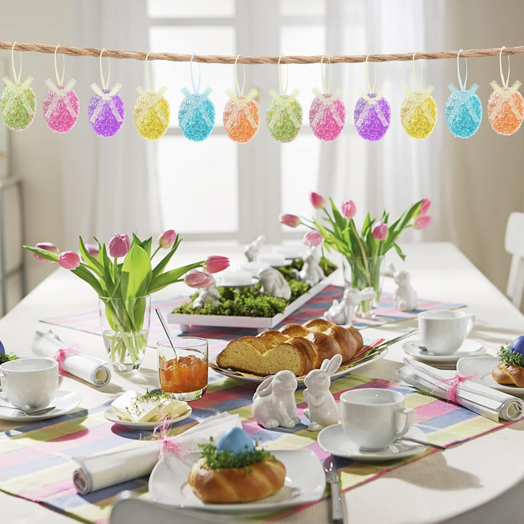 Easter Glitter Hanging Eggs - Colorful Tinsel Easter Egg Ornaments, Spring Foam Hanging Egg Ornament for Tree - Set of 30