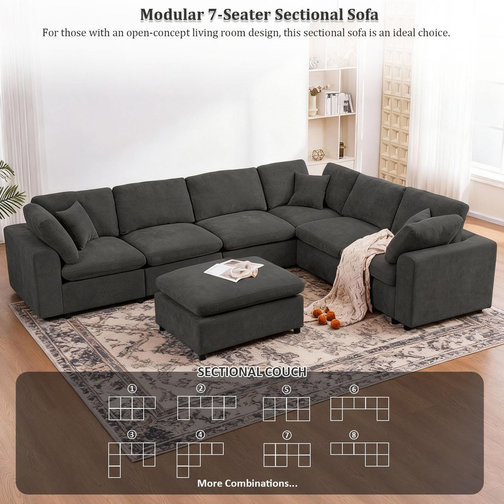 Oversized Modular Sectional Sofa Cloud Couch, Gray