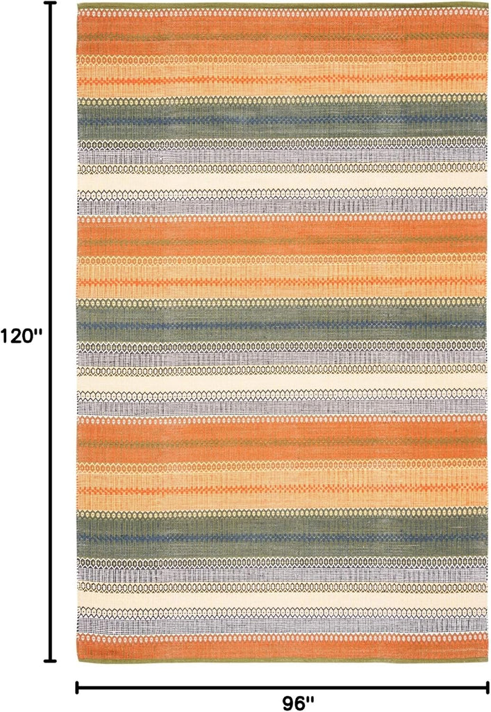 Area Rug 8x10 - Striped Kilim Collection - Large - Gold & Grey, Handmade Flat Weave Cotton, Ideal, Dining Space