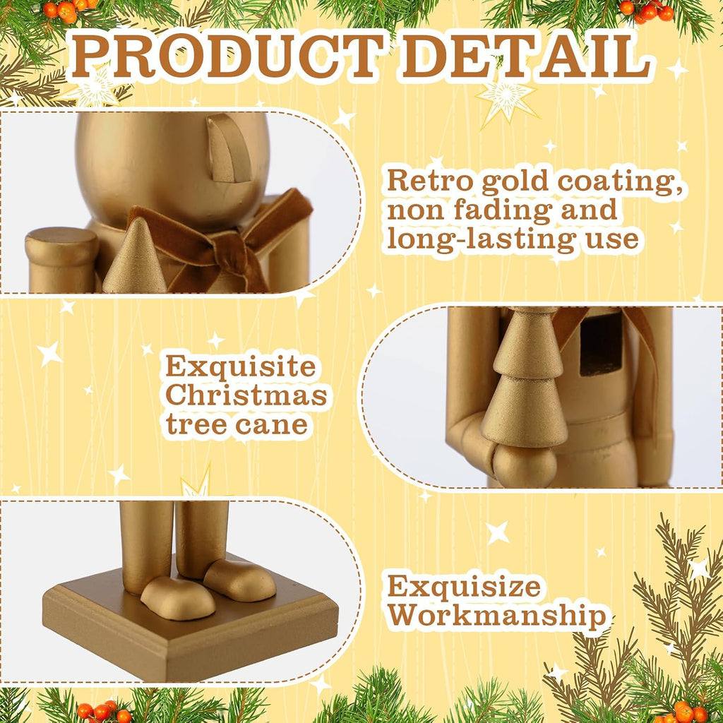 2 Pcs Neutral Christmas Nutcracker Figure 10" 15" Gold Wooden