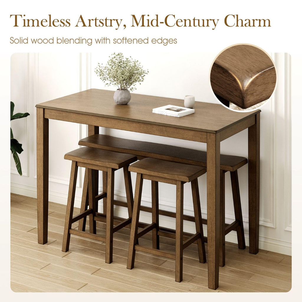 Solid Wood Counter Height Table and Chairs, Rustic Caramel