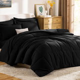 Queen Comforter Set Black - 7 Pieces Bed in a Bag Queen, All Season Soft Bedding Set