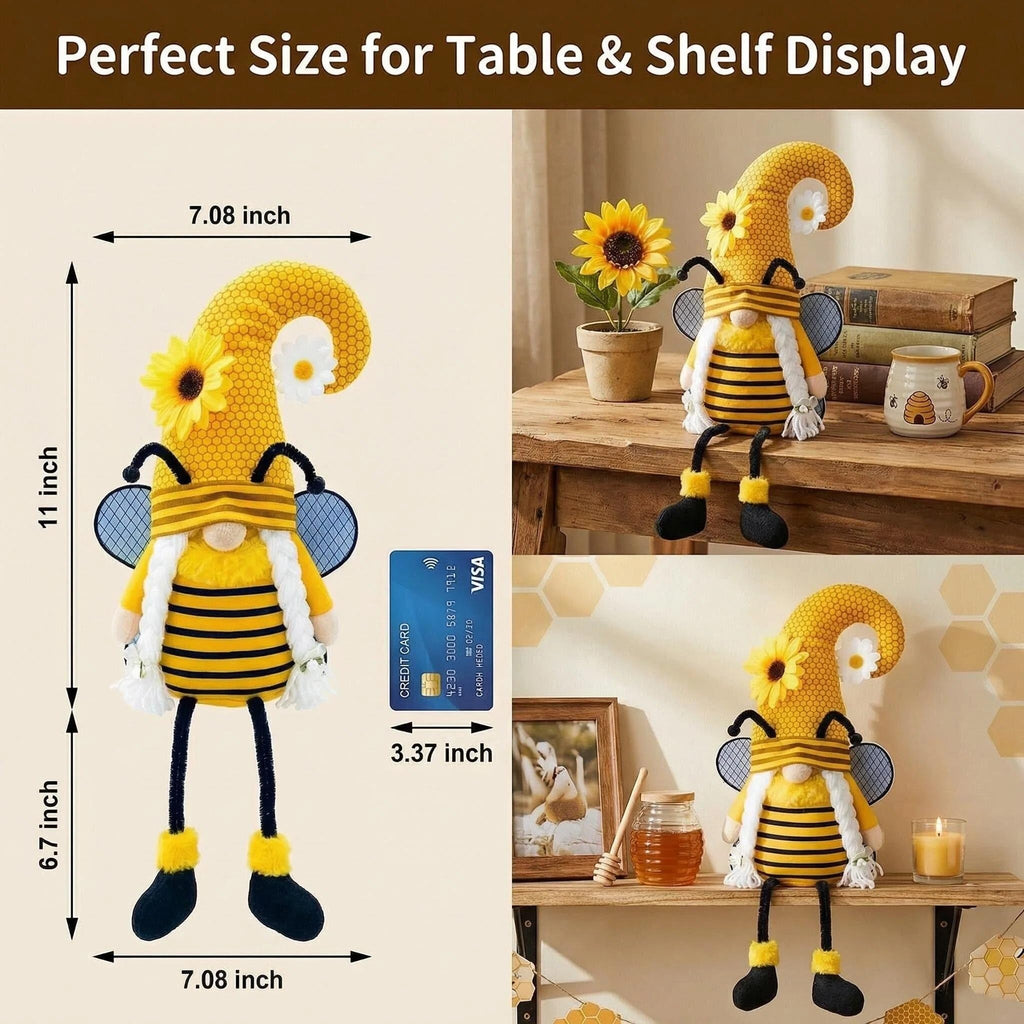 Spring Decorations, Indoor - Yellow Honey Bumble Bee Sunflower Plush Gnomes Doll - Summer Gifts for Women - Bee