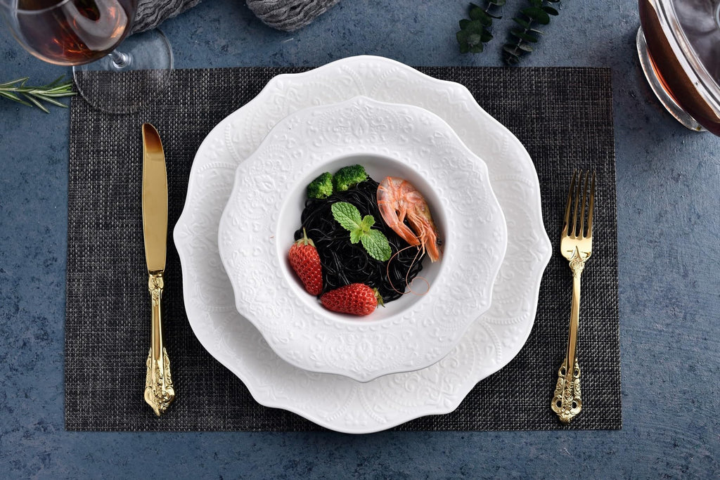 England 20-Piece Porcelain Dinnerware Set for 4,White Embossed