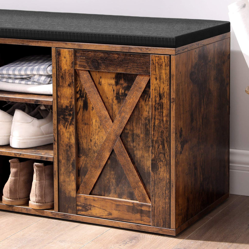 Shoe Bench, Padded Storage Bench with Barn Door
