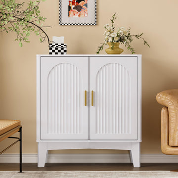 Fluted Storage Cabinet with Doors and Adjustable Shelf Sideboard