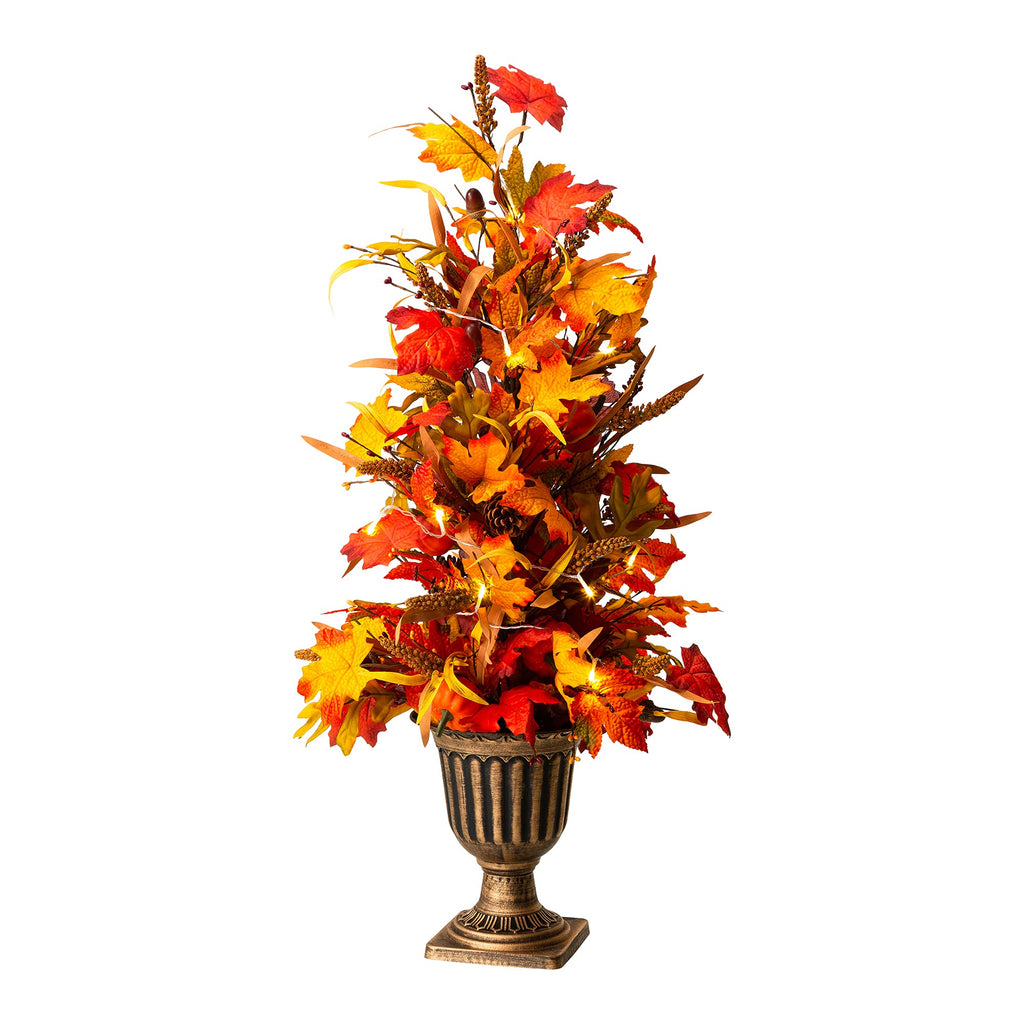 Pack of 2 Fall LED Lighted Maple Tree, Artificial Tree Urn Potted Porch Tree with Timer and 20 Warm White LED Lights