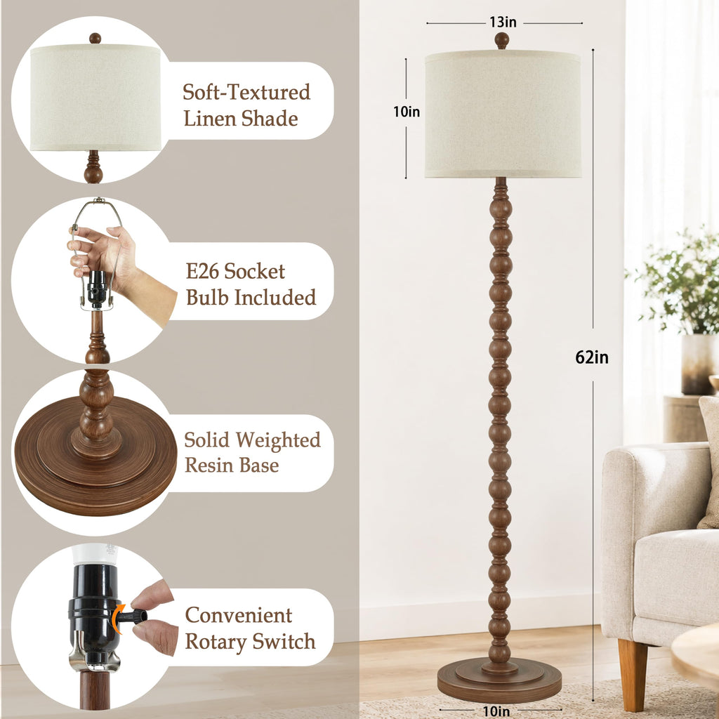 Farmhouse Floor Lamp, 62" Tall Standing Lamp with Bulb