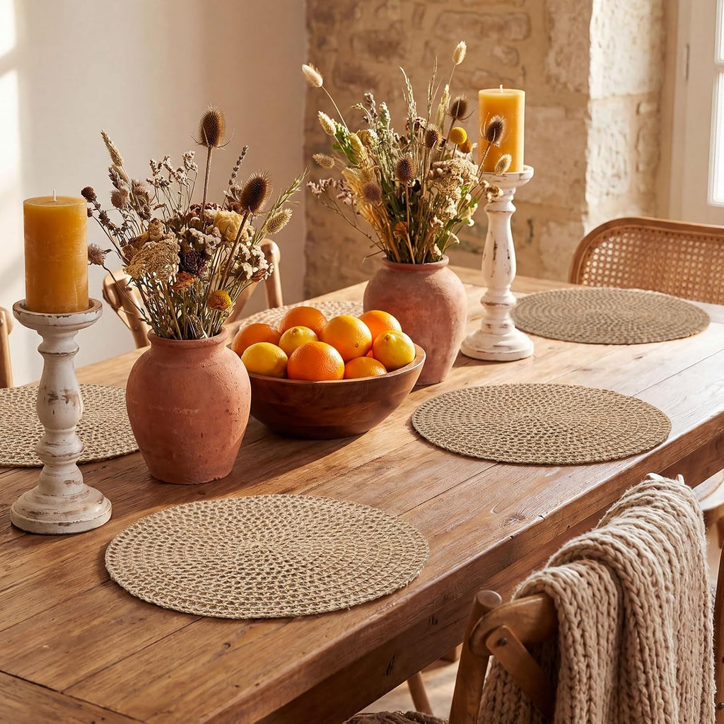 Inch Round Burlap Woven Placemat Boho Jute Charger Bulk - Set of 6
