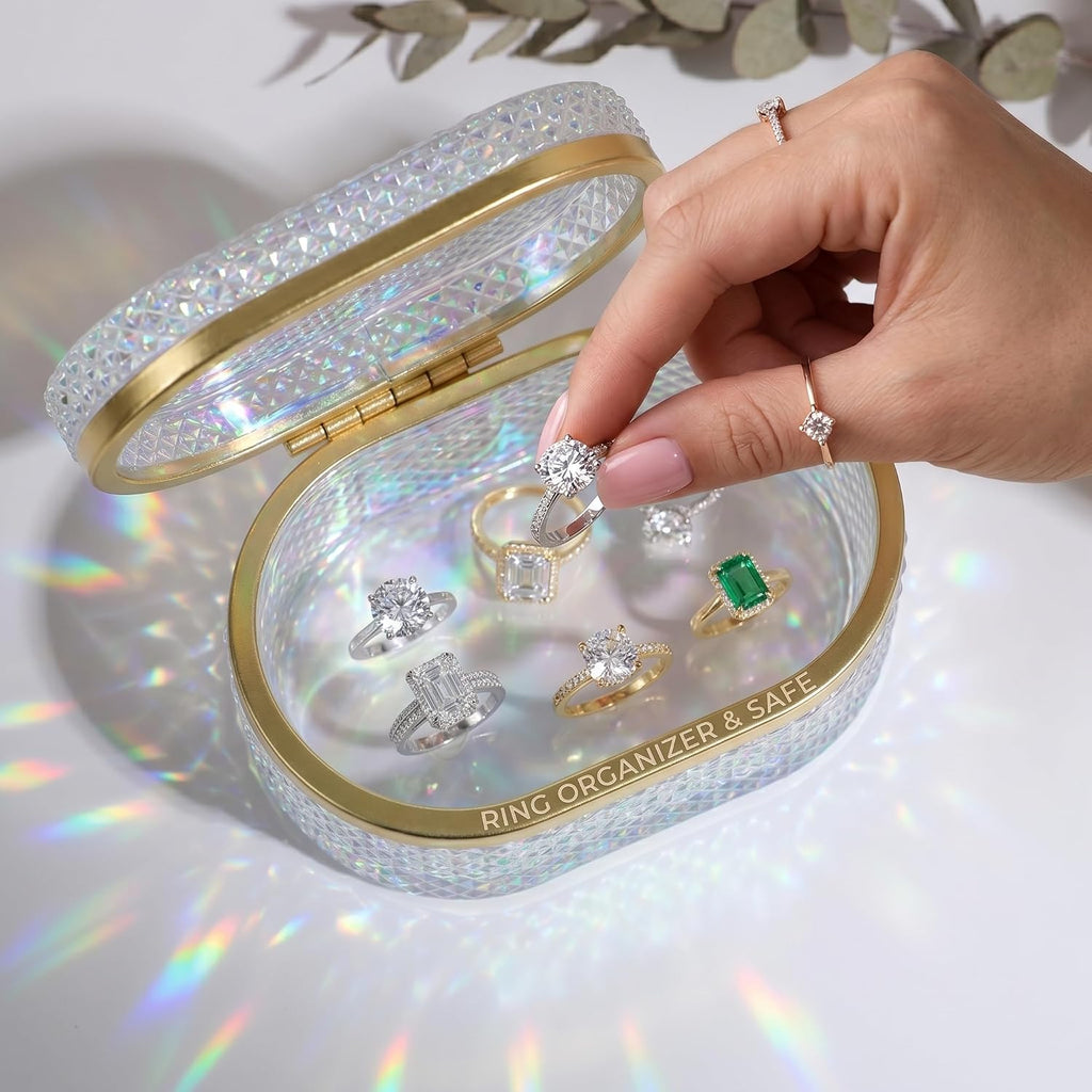 Embossed Glass Trinket Box with Lid for Women