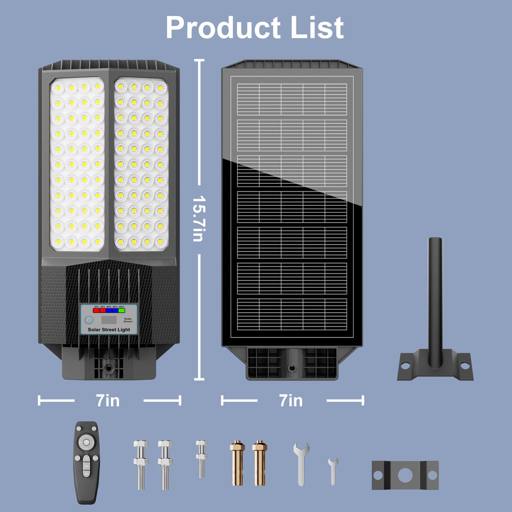 Solar Street Lights Outdoor, Solar Parking Lot Lights Commercial Street Light Dusk to Dawn, 7000K LED Security Flood